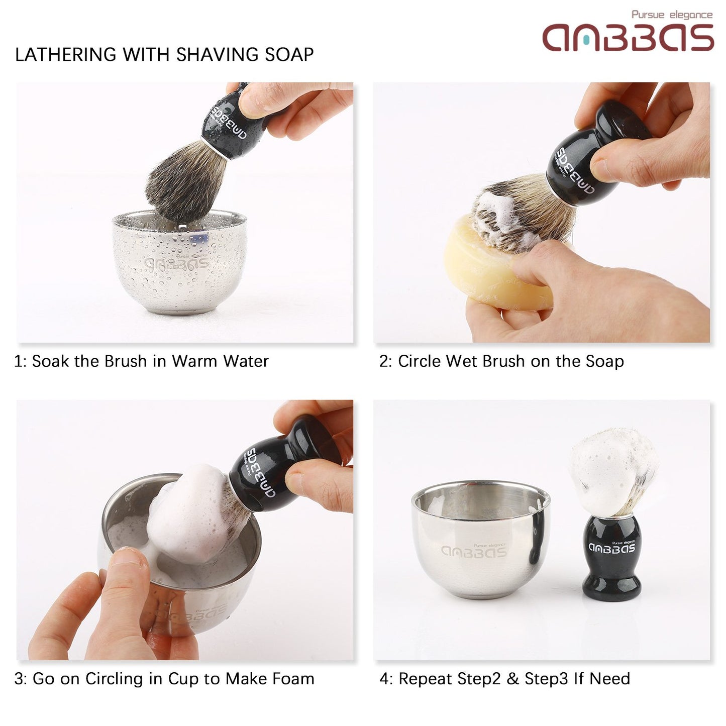 Anbbas Pure Badger Hair Shaving Brush and Bowl with Black ABS Wall Mounted Holders for Soap Bowl and Brush 4IN1 Shaving Set for Men Close Shave