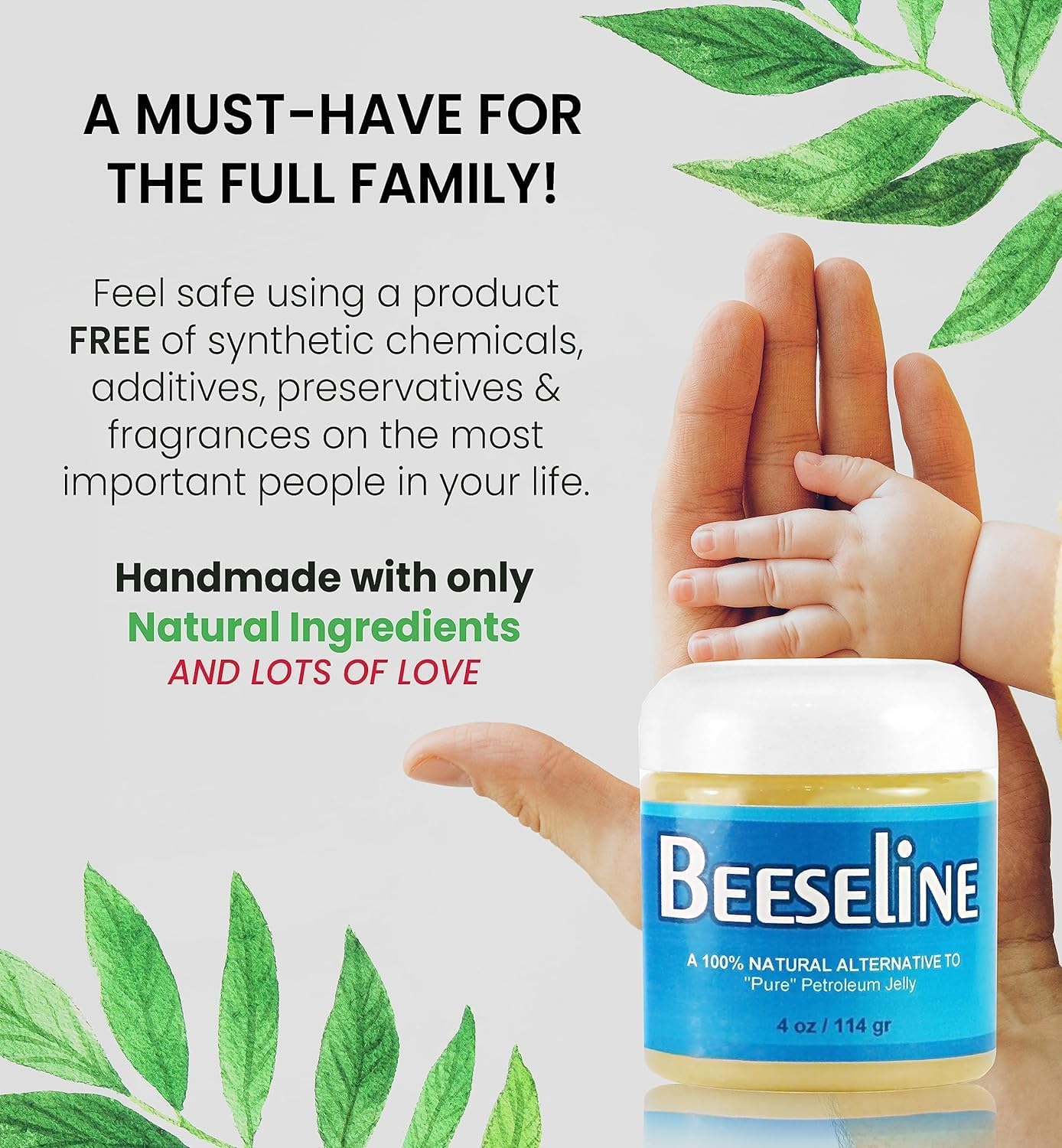 Beeseline Original - 100% Natural & Hypoallergenic Alternative to Petroleum Jelly - Lips, Hands, Baby, Makeup Remover and More (2 Ounce)