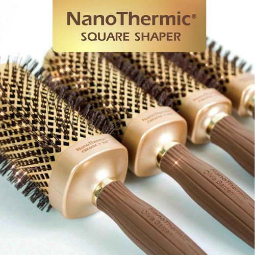 Olivia Garden NanoThermic Ceramic + Ion Square Shaper Thermal Hair Brush - Not Electrical - Professional Blowout Brush for Normal to Thick Hair - 1.125"-Diameter Barrel - NT-S30