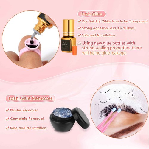 ROADPLUM Professional Eyelash Extension Kit for Beginners - Complete Lash Tech Practice Set with D-Curl Lashes (0.07mm), Quick-Dry Glue, Fan Dryer, Tweezers & Eye Patches DIY Lash Supplies