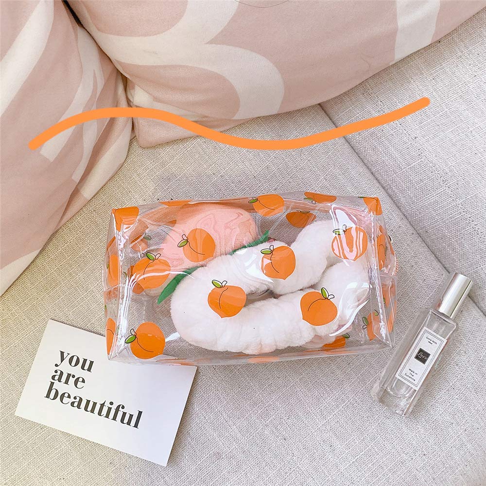 2 Pcs Cute Crystal Clear Cosmetic Bags, Travel Toiletry Clear Makeup Bags, Portable Makeup Brushes Kit Storage Bag, Waterproof Cartoon Organization For Women Girls (2-Piece Option C)