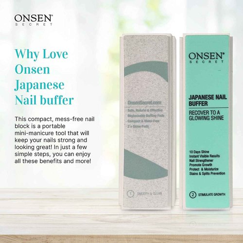 Onsen Secret Cuticle Conditioner Cream 15ml, 3 Way Japanese Nail Buffer Block, 6pcs Nail File Dual Grit. Cuticle Oil Nail Care Serum Sooth, Repair & Strengthen Cuticles & Nails + Shape & Shine Kit