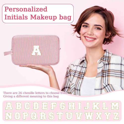 Etercycle Large Makeup Bag, Personalized Initial Cute Pink Makeup Case Bag Cosmetic Large Toiletry Make Up Bags With Zippered Inside Pocket L