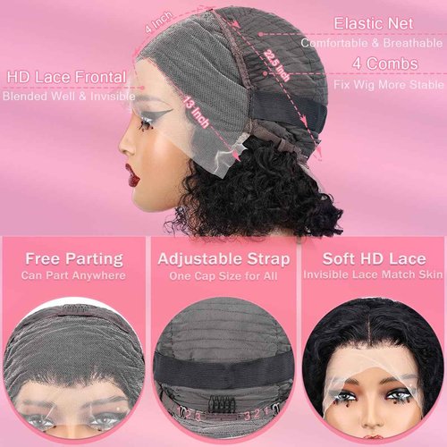 Xojao Bob Wigs Human Hair Curly 13x4 Transparent Lace Front Wigs Human Hair Pre Plucked Natural Color Bob Wigs for Women 180% Density 12 Inch