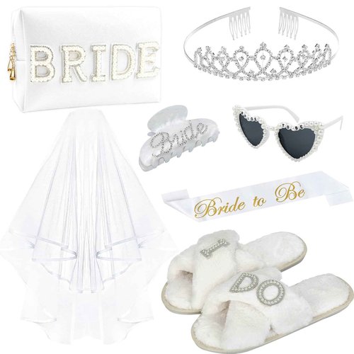 Bachelorette Gifts for Bride, Bride to Be Gifts, Bachelorette Party Decorations,Wedding Veil, Bride Makeup Bag, Bride Slippers, Bride Sash, Bride Hair Clip, Bridal Shower Gifts for Women Girls