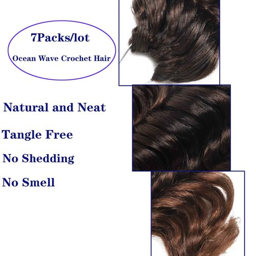18 Inch Ocean Wave Crochet Hair 7 Packs Deep Wave Crochet Braids Brown Ombre126 Strands Wavy Curly Braiding Hair Crochet Hair Extensions for Women