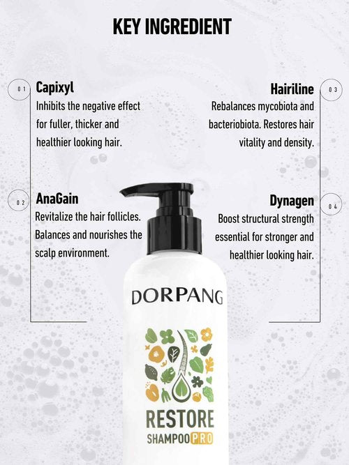 DORPANG Restore Shampoo for Thinning Hair, Balance Scalp environment, Thicker and Fuller-Looking Hair, Paraben, Phthalate and Sulfate Free -12 fl oz