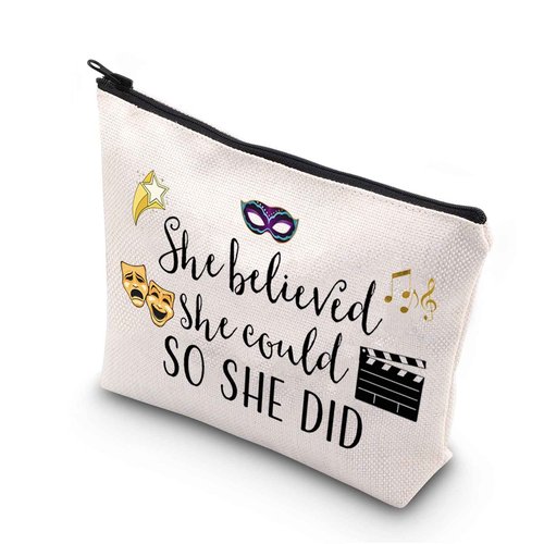 TSOTMO Theatre Themed Inspirational Gift She Believed She Could So She Did Actress Zipper Pouch Makeup Bag (She believed theatre)