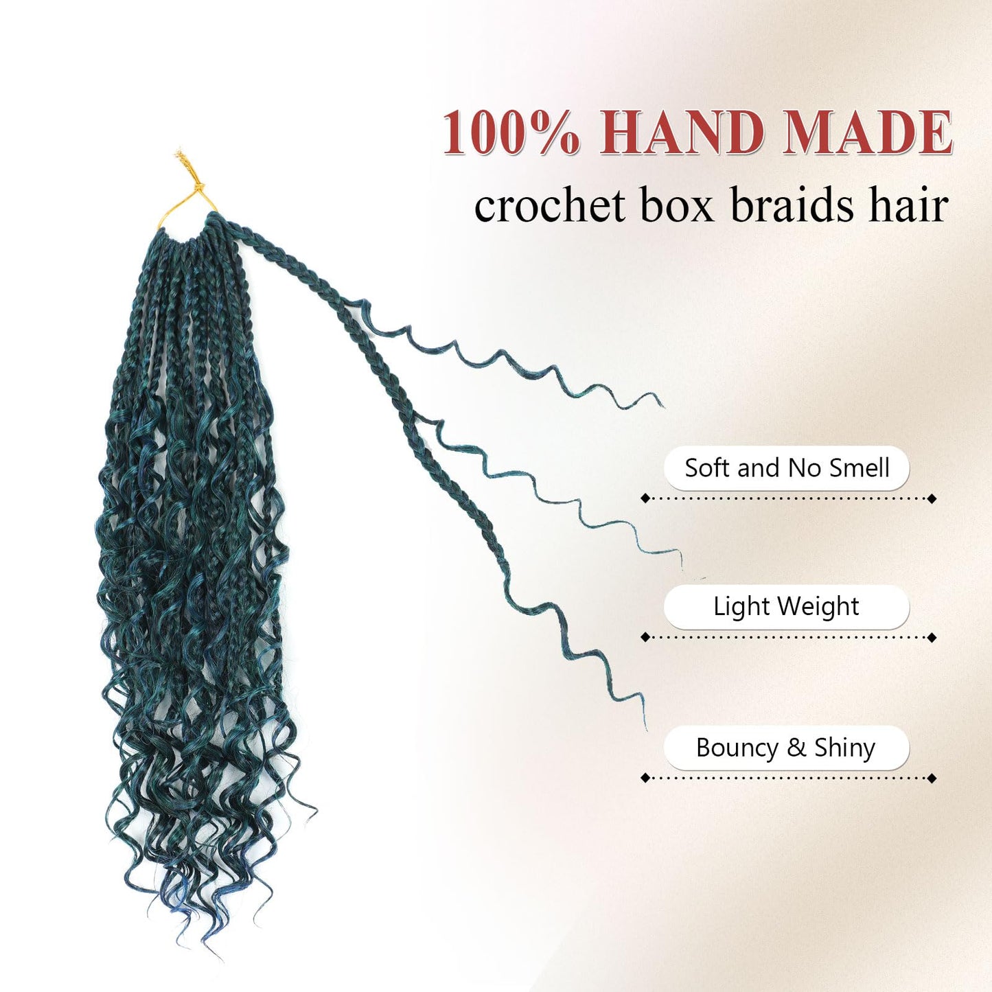 Boho Box Braids Crochet Hair 8 Packs Boho Crochet Braids Pre Looped 1B/Blue/Green Goddess Box Braids Crochet Hair for Black Women 12 Inch Boho Braids Crochet Hair Extension