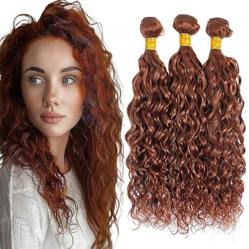 #30 Human Hair Bundles Water Wave 14 16 18 Inch Curly Bundles Human Hair Unprocessed Native Virgin Hair 100/PC 3 Extensions Light Brown Color Deep Wet and Wavy Human Hair Extensions for Women