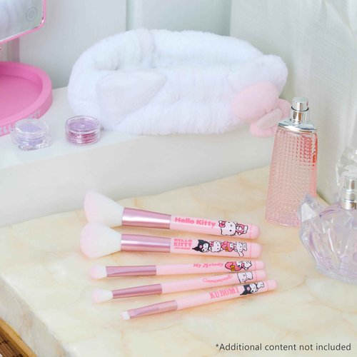 Hello Kitty Makeup Brush Set of 5 Kawaii Fluffy Makeup Headband Women Teens Girls Powder Brush Eyeshadow Brush Beauty Set Anime Cute Gifts