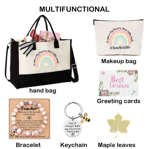 Teacher Appreciation Gifts Tote Bag Set Appreciation Retirement Gift with Makeup Bag, Shoulder Strap and Gifting Box Ideal Thank You Merch for Women Educators
