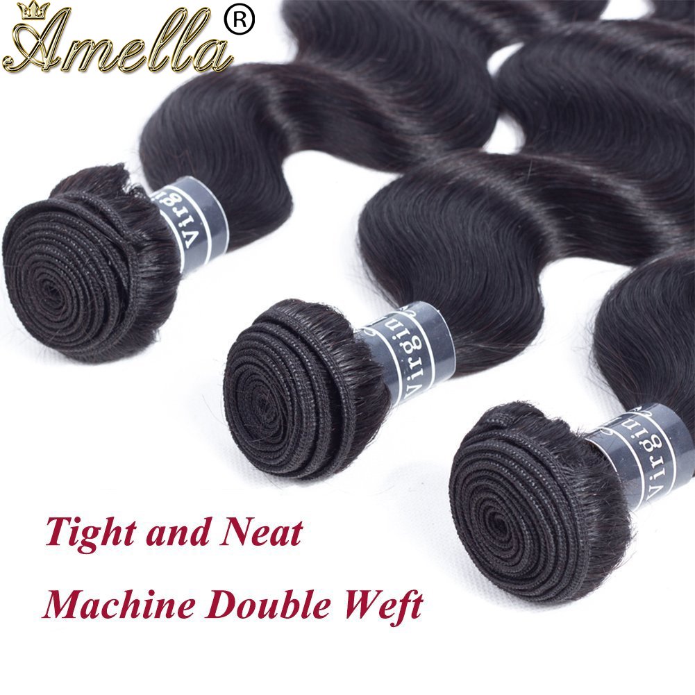 Amella Hair Virgin Hair Bundles Human Hair Body Wave Bundles Brazilian Virgin Body Wave Weft 3 Bundles(12 12 12inch) 100% Unprocessed Brazilian Body Wave Human Hair Weave for Women