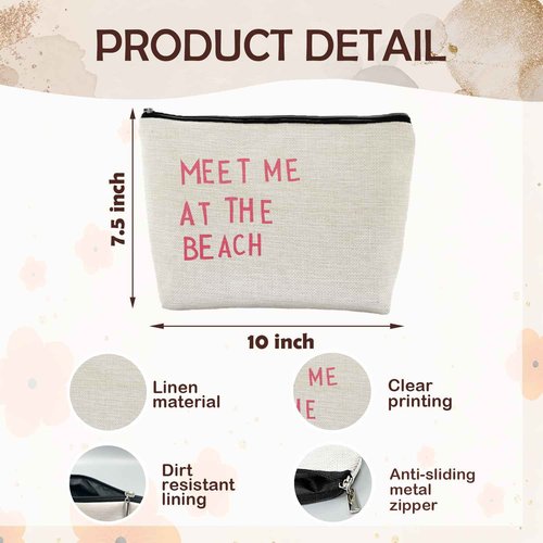 ignytiger Coastal Beach Makeup Bag, Meet Me At The Beach Cosmetic Bags for Women, Preppy Cute Small Pink Makeup Pounch, Ocean Lover Gifts Zipper Pouches for Purse
