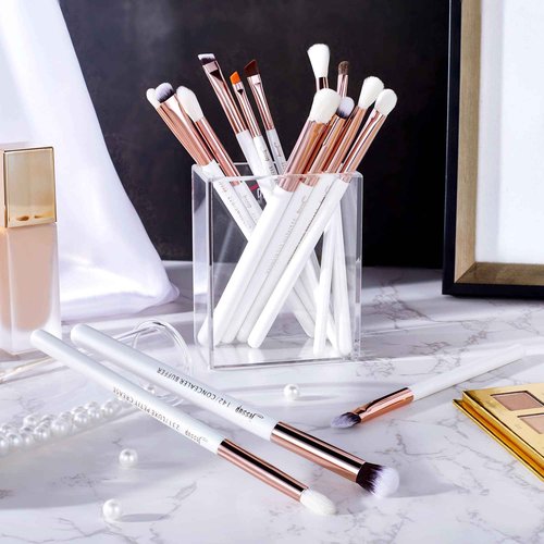 Jessup Eye Makeup Brush Set Professional 15pcs White/Rose Gold T217 with Foundation Brush Flat Top Kabuki Brush for Face Blush Liquid Powder SF002