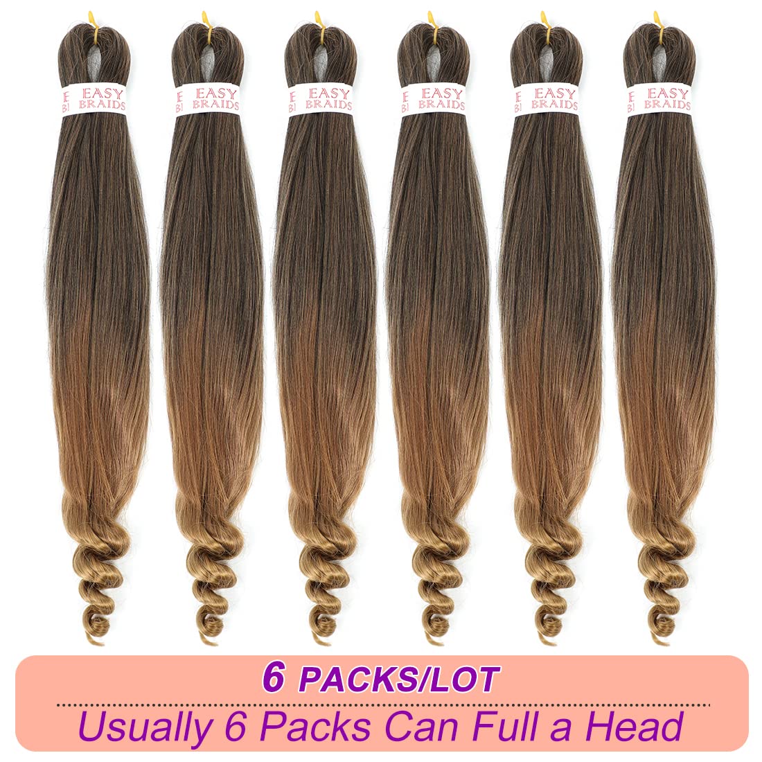 Braiding Hair Pre Stretched French Curly Braiding Hair Crochet Braids Natural Easy Braid Crochet Hair Hot Water Setting Professional Soft Yaki Straight Hair For Braiding (20inch（pack of 6）, 1B/30/27)