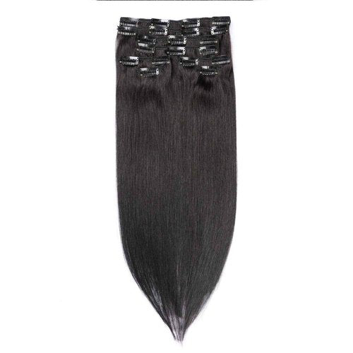 Clip in Hair Extensions Human Hair New Version Thickened Double Weft Brazilian Hair 140g 8pcs Per Set Remy Hair Silk Straight Soft Thick Natural Black Full Head Clip In(18" #1B)