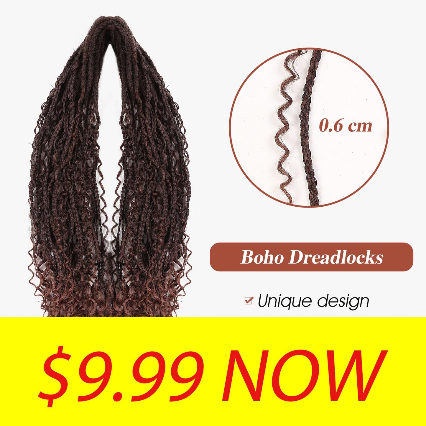 HANNE Double Ended Dreadlock Extensions Soft Boho Box Braids 24 Inch Crochet Synthetic Dreadlock Extensions with Curly End Dreads Extensions for Women Brown to Honey Brown (10 Strands/Pack MT1/30)