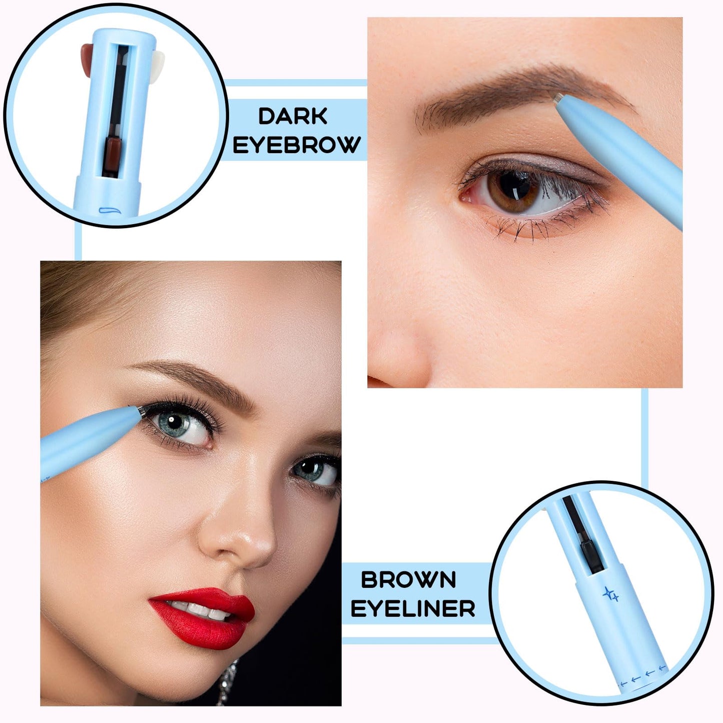 Loopeer 3 Pieces 4 in 1 Makeup Pen Eyebrow Pencil Eye Liner Lip Liner Highlighter Eyebrow Liner All in One Makeup Pencil Waterproof Lip Color Makeup Beauty Tool for Women for Travel(02#)