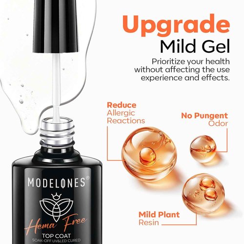 modelones Hema-Free Gel Base and Top Coat Set 2 Pcs & 48W U V LED Nail Lamp, Gooseneck U V Lamp