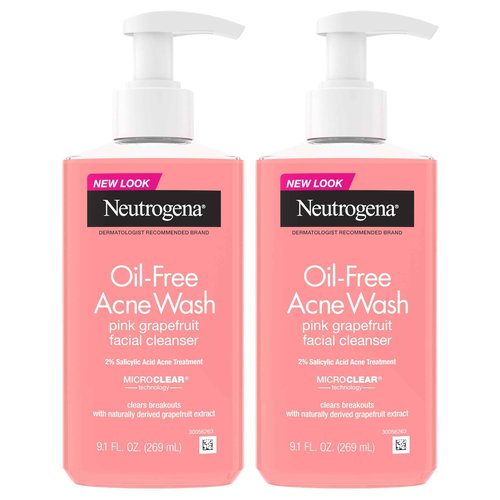 Neutrogena Oil-Free Pink Grapefruit Pore Cleansing Acne Wash and Daily Liquid Facial Cleanser with 2% Salicylic Acid Acne Medicine and Vitamin C, Twin Pack, 9.1 fl. oz, 2 Pack