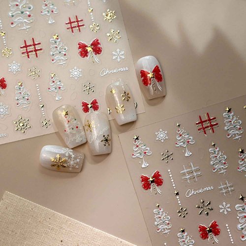 Pretty Diva Christmas Nail Art Stickers - 3D Winter Christmas Nail Stickers for Nail Art with Charms, Xmas Snowflakes Matte Self-Adhesive DIY INS Nail Decals Decoration