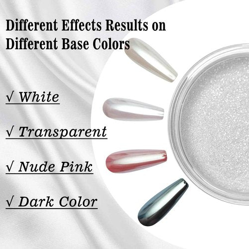 Allstarry Pearl Chrome Nail Powder, Iridescent Aurora White Chrome Nail Powder Metallic Mirror Effect White Glitter Clear Nail Chrome Powder for Nails Pearls Nail Accessories for Nail Art Salon DIY