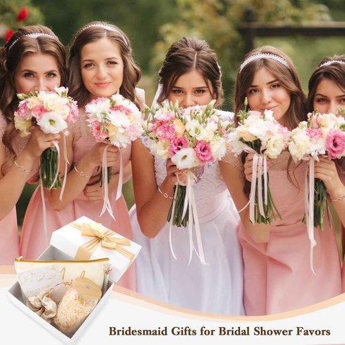 Irenare 8 Pcs Proposal Gifts Set Robes Makeup Bag Cup Cards Hair Tie Bracelet Diamond Pen Bridesmaid Gift Box(Champagne,Maid of Honor)