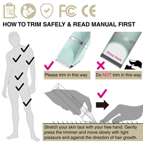 Waterproof Bikini Trimmer Women Electric Razor for Bikini Legs Pubic Hair Rechargeable Electric Shaver for Women, Green &Pink