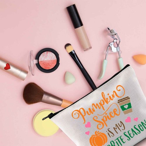 MNIGIU Pumpkin Spice Makeup Cosmetic Bag Pumpkin Spice Is My Favorite Season Autumn Coffee Lover Gift Zipper Pouch (Pumpkin bag)