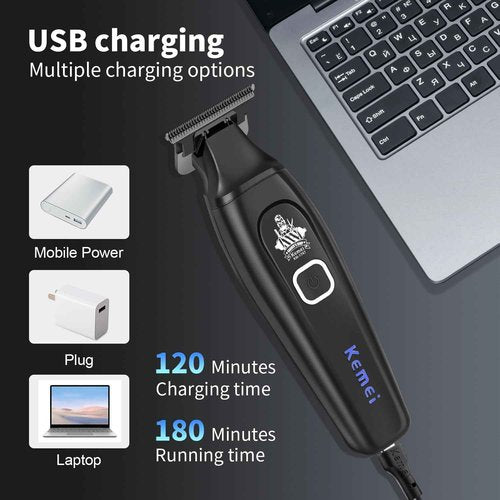 KEMEI Professional Hair Clipper & Cordless Barber Trimmer for Men, Clippers for Hair Cutting, Rechargeable T-Shaped Beard Trimmer, USB Charging, Gifts for Men
