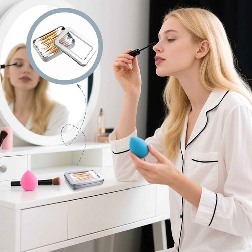 Zyghjort Travel Floss Picks Case, 2 Pcs 3.4 × 2.3 Inch Portable Cotton Swab Holder Small Cotton Ball Case Metal Storage Box with Lid for Bathroom Desktop Organizing Cosmetic Hair Ties Small Items
