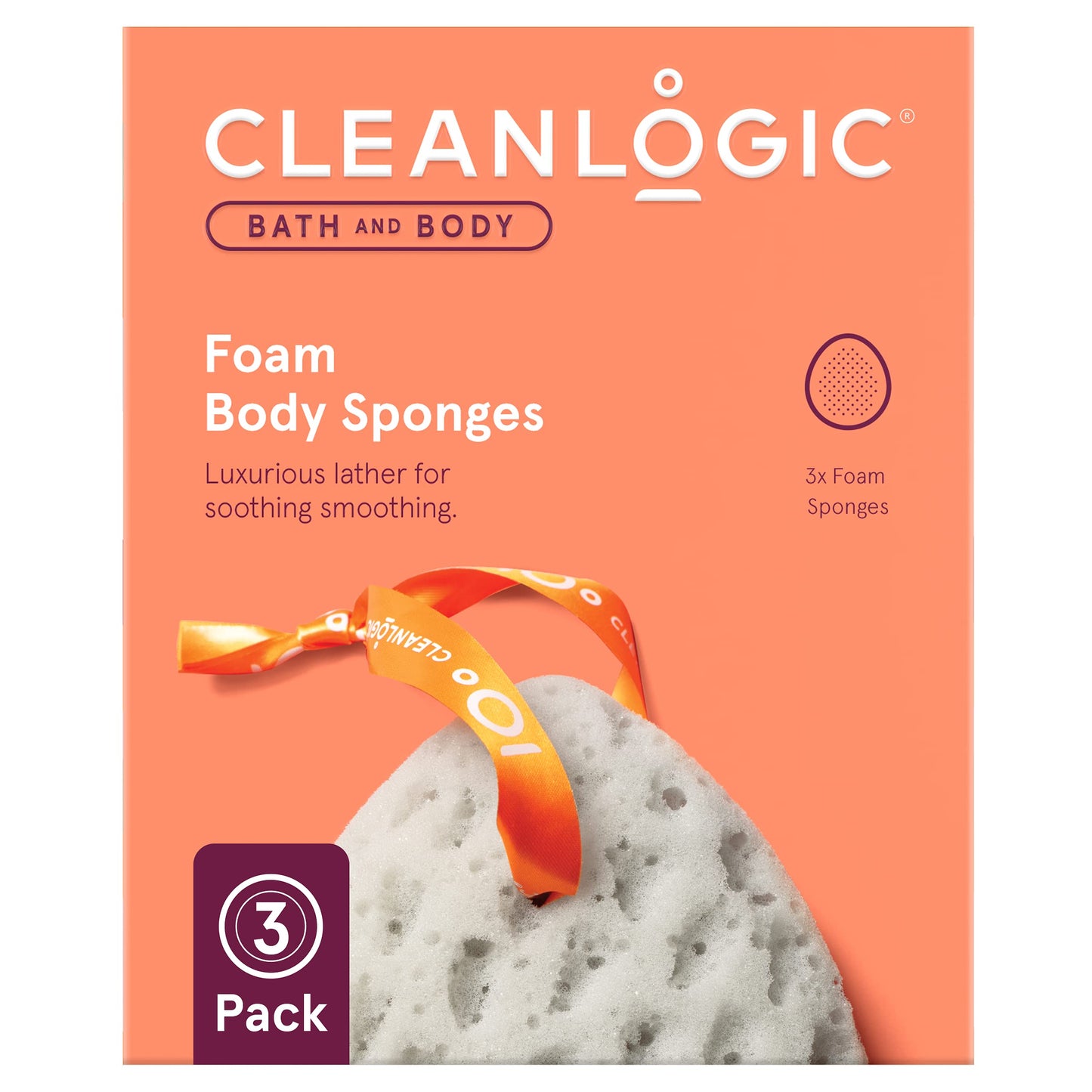 Cleanlogic Bath and Body Foam Loofa Body Sponge, 3 Count