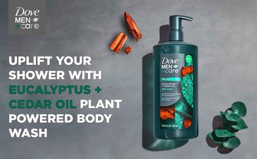 DOVE MEN + CARE Body Wash Eucalyptus + Cedar Oil to Rebuild Skin in the Shower Body Wash Sandalwood + Cardamom Oil to Rebuild Skin in the Shower