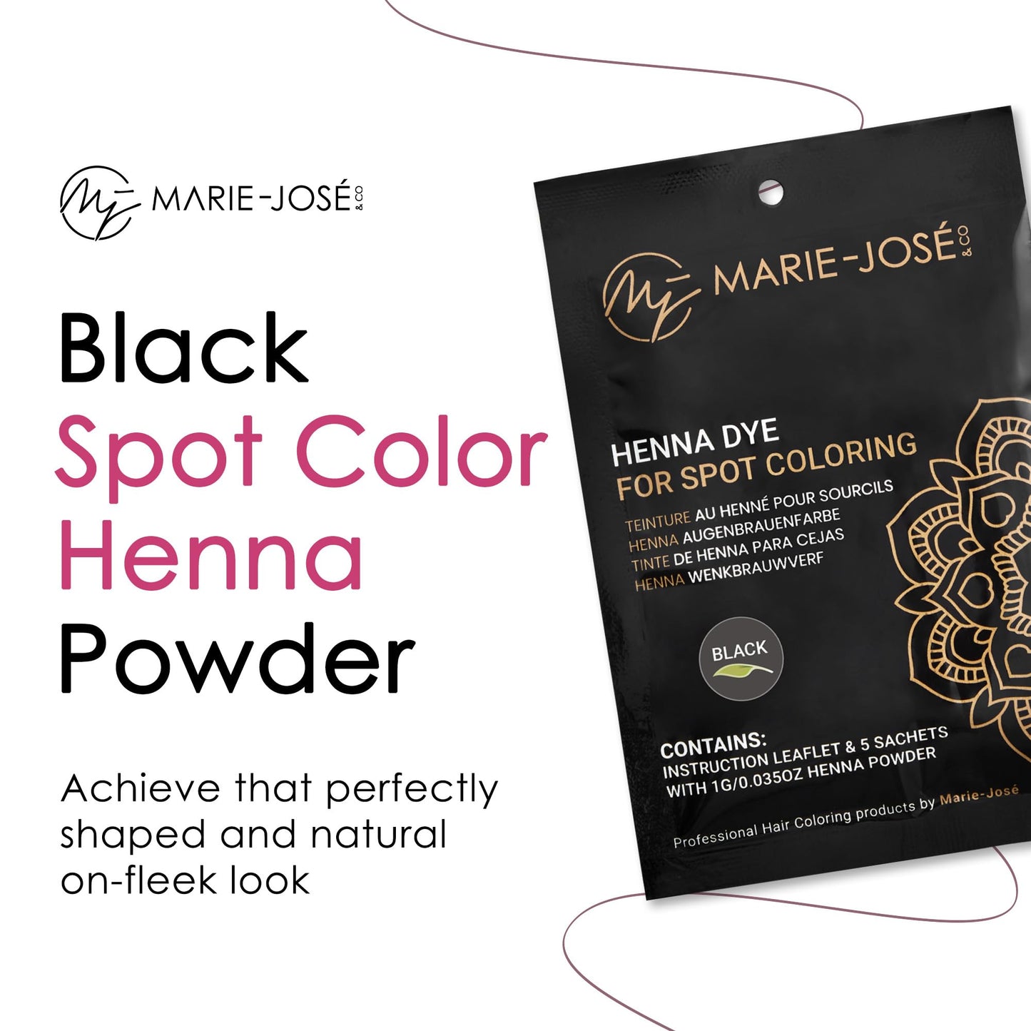 Marie-José & Co Henna Dye Set - Professional Grade Henna Tint for Spot Coloring - Good for 50 Applications (Black)