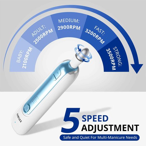 AIRSEE Professional Manicure Pedicure Kit,Cordless 6 in 1 Electric Nail File for feet,5 Speed Rechargeable Pedicure Tools for Thick Nail Toenail Cuticle, Hand Feet Trimmer Buffer for Women Men,Blue