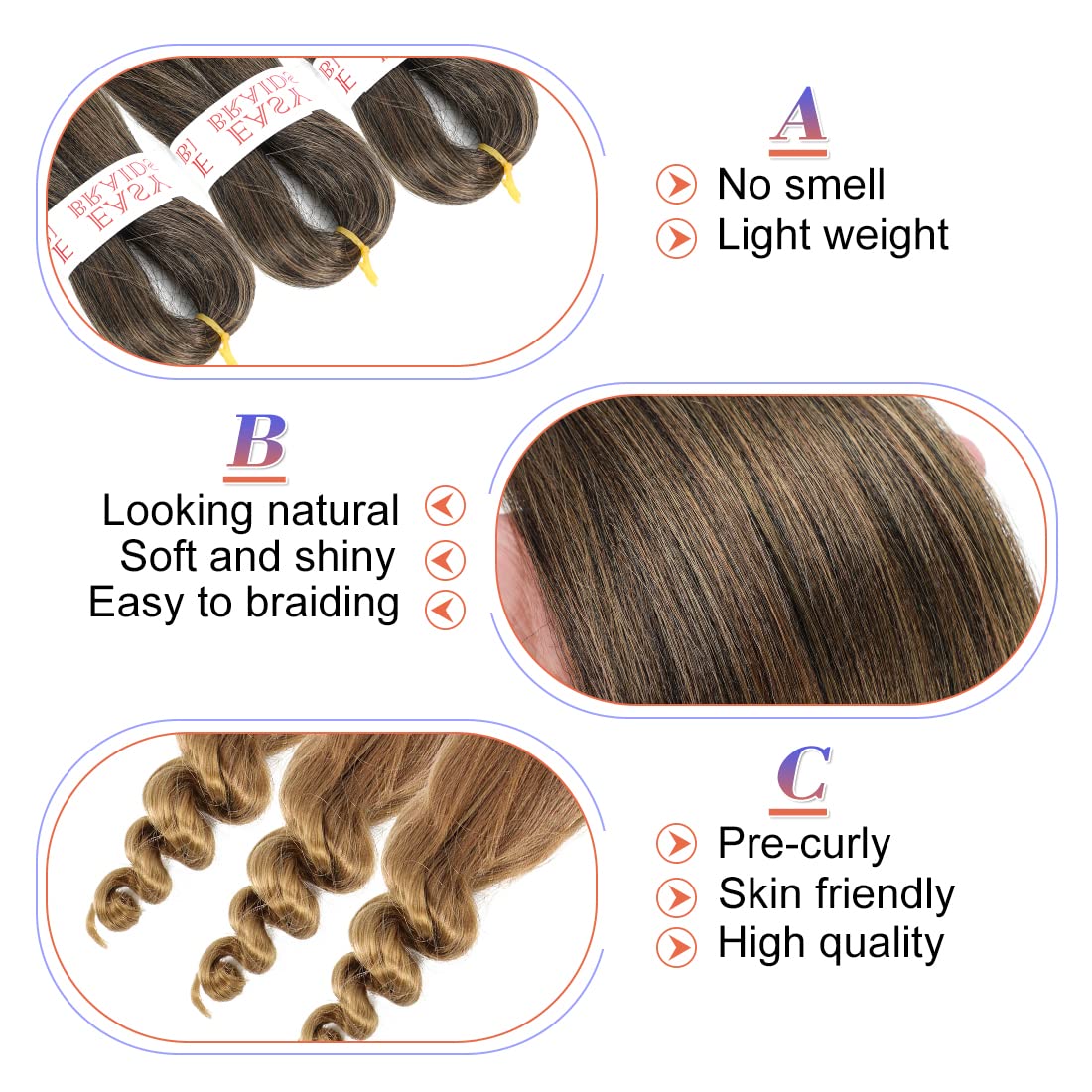 Braiding Hair Pre Stretched French Curly Braiding Hair Crochet Braids Natural Easy Braid Crochet Hair Hot Water Setting Professional Soft Yaki Straight Hair For Braiding (20inch（pack of 6）, 1B/30/27)