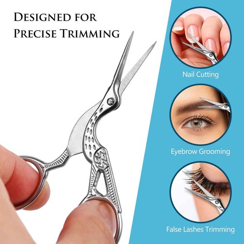 2-Pack Curved & Rounded Stork Scissors, Stainless Steel Professional Beauty Grooming Scissors for Eyebrows, Facial Hair, Dry Skin, Nose Hair.