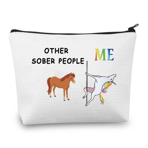 MBMSO Sobriety Gifts Funny Sober Gifts Makeup Bag Other Sober People Unicorn Sober Cosmetic Travel Bag Soberversary Gifts (Other Sober People Me white)