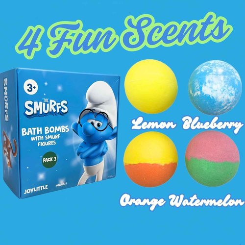 The Smurfs Bath Bombs with Action Figures-Brainy, Handy Smurf, Blossom, and Azrael (Pack 3)