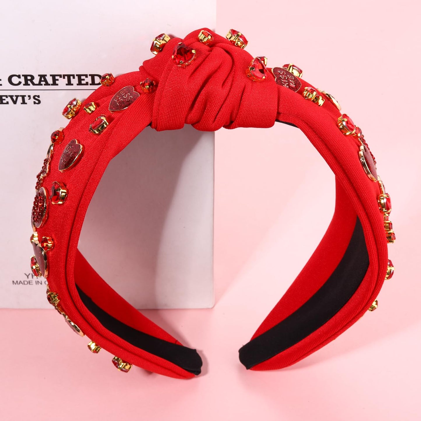 JERTOCLE Valentine's Day Headband for Women XOXO LOVE Conversation Heart Headband Jeweled Red Pink Crystal Knotted Headband Valentines Galentines Day Hair Accessories Party Gifts (Red3)