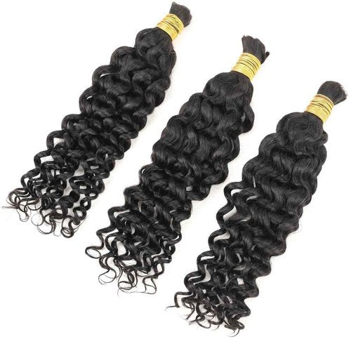 Misoun Human Braiding Hair for Boho Braids 16inch Water Wave Bulk Human Hair Extensions for Braiding Curly Loose Deep Wave Bulk 1 Bundle 100g No Weft Natural Black
