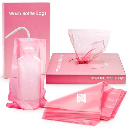 ZOOFOX 500 Pieces Wash Bottle Bags, Disposable Tattoo Bottles Bags, Pink Odorless Squeeze Bottle Covers for Tattoo Supplies Accessories
