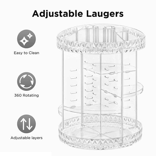 HBlife Extra Large 360 Rotating Makeup Organizer Adjustable Carousel Diamond Large Capacity Revolving Perfume Organizer Skincare Organizers Cosmetic Storage Spinning Holder for Vanity, Clear