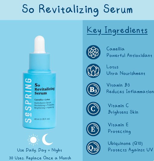 SESPRING So Revitalizing Multivitamin Face Serum Korean Skincare, For Skin Brightening and Hydrating, with Camella, Lotus, Vitamins B3, C, E, and Q10, No Paraben, Cruelty Free, 40 ml/1.35 oz