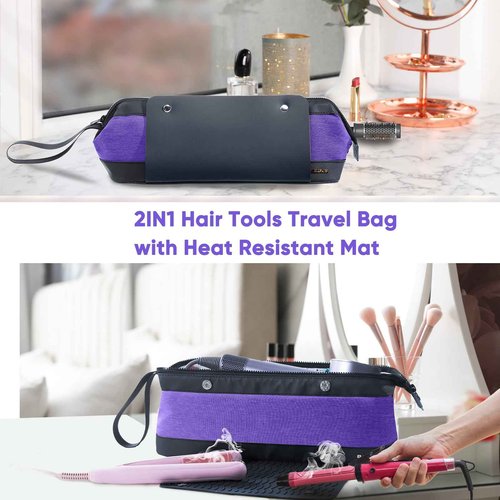 ELCUPA 2IN1 Hair Tools Travel Bag with Heat Resistant Mat for Shark Flextyle, Flat Irons, Straighteners, Curling Iron, and Haircare Accessories,Compatible with Revvlon One Step Hair Dryer