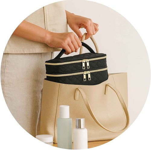 Apxouans Travel Makeup Bag for Women Three Layer Large Cosmetic Case Water-resistant Toiletry Bag Organizer for Store Toiletries Cosmetic Accessories and Manicure Sets Black