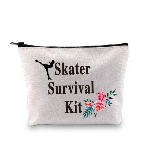 PXTIDY Skater Survival Kit Cosmetics Bag Figure Skater Gift for Women Ice Skate Zipper Pouch Graduation Gift Skating Makeup Bag