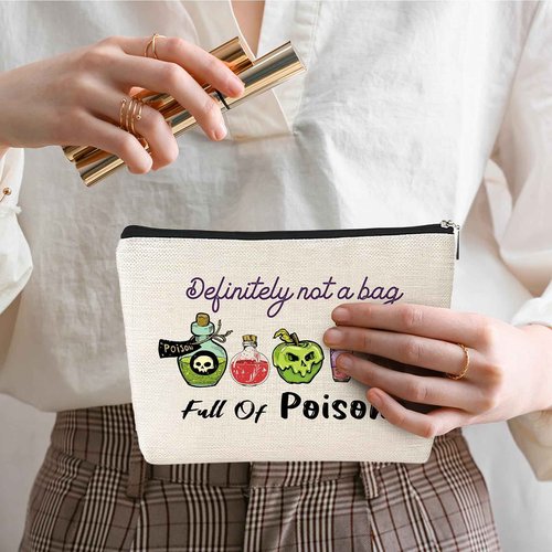 VeloKomo Poison Cosmetic Bag Gifts - Portable Waterproof Makeup Bags Definitely Not a Bag Full of Poisons Personalized Spooky Witchy Birthday Gift for Evil Villain Queen Zipper Pouch for Movie Fan