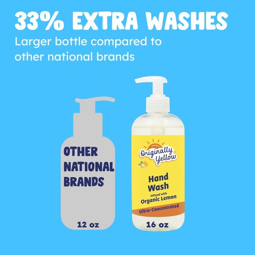 Originally Yellow Plant-Based Hand Soap All Natural Infused with Organic Lemon | Gentle Natural Hand Soap | Pet & Baby-Safe Soap, 16 Fl Oz (3-Pack)